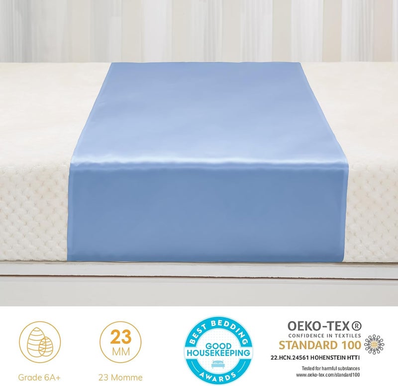 PROMEED 2 Pack 100% Mulberry Silk Crib Sleeve for Baby Hair Loss Prevention, Premium 23 Momme Natural Silk Bassinet Slip for Bassinets/Cradles/Cots/Cribs (Light Blue) - Image 3